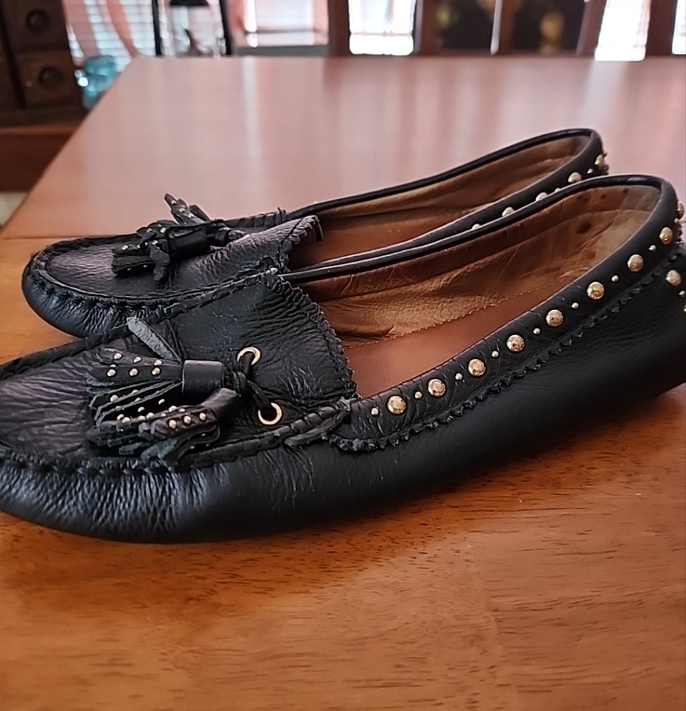 Coach Designer Norfolk Black Moc Toe Tassels Slip-On Loafer Flats Women Size 7.5